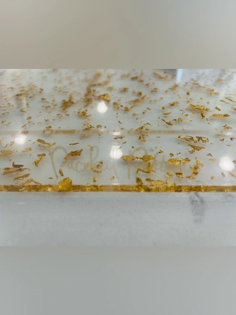 Packed Party Gold Flake Acrylic Vanity/Serving Tray with Gold Handles